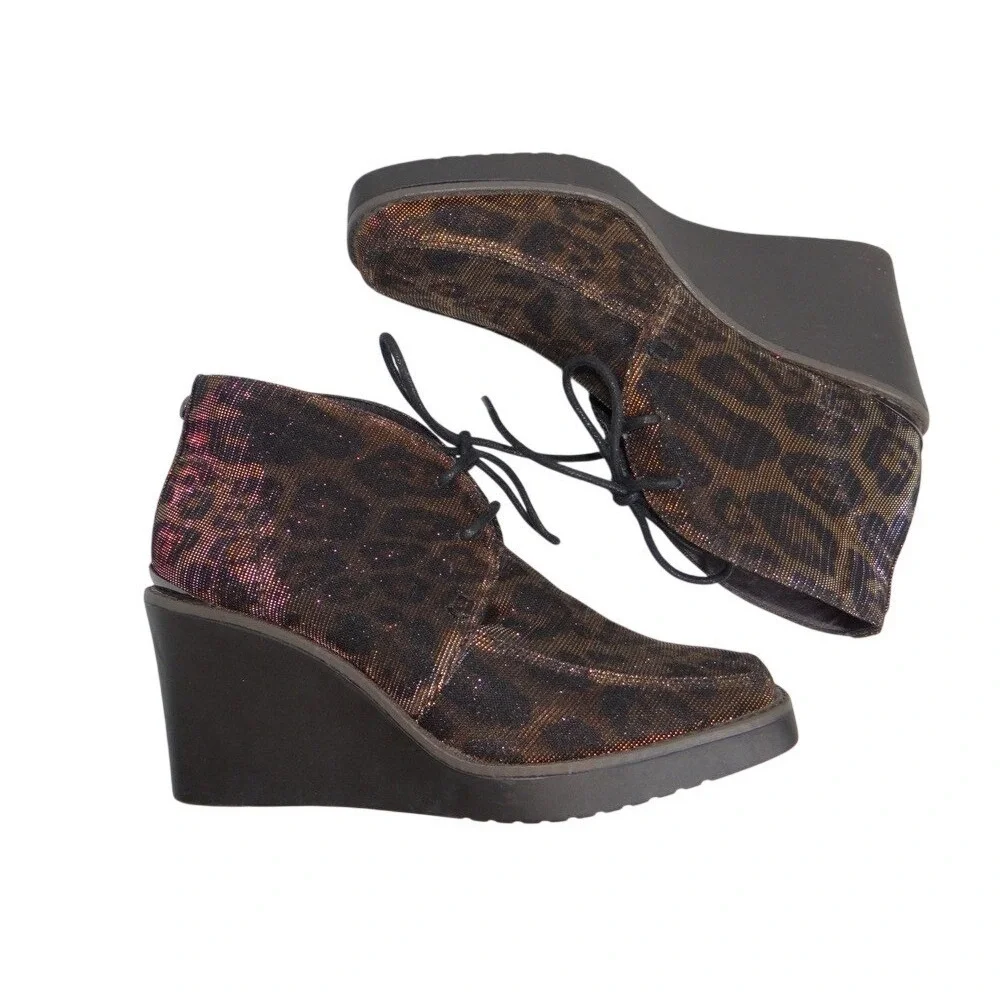 Donald J Pliner Dakota Leopard Metallic Wedge Booties‎ Square Toe 6M